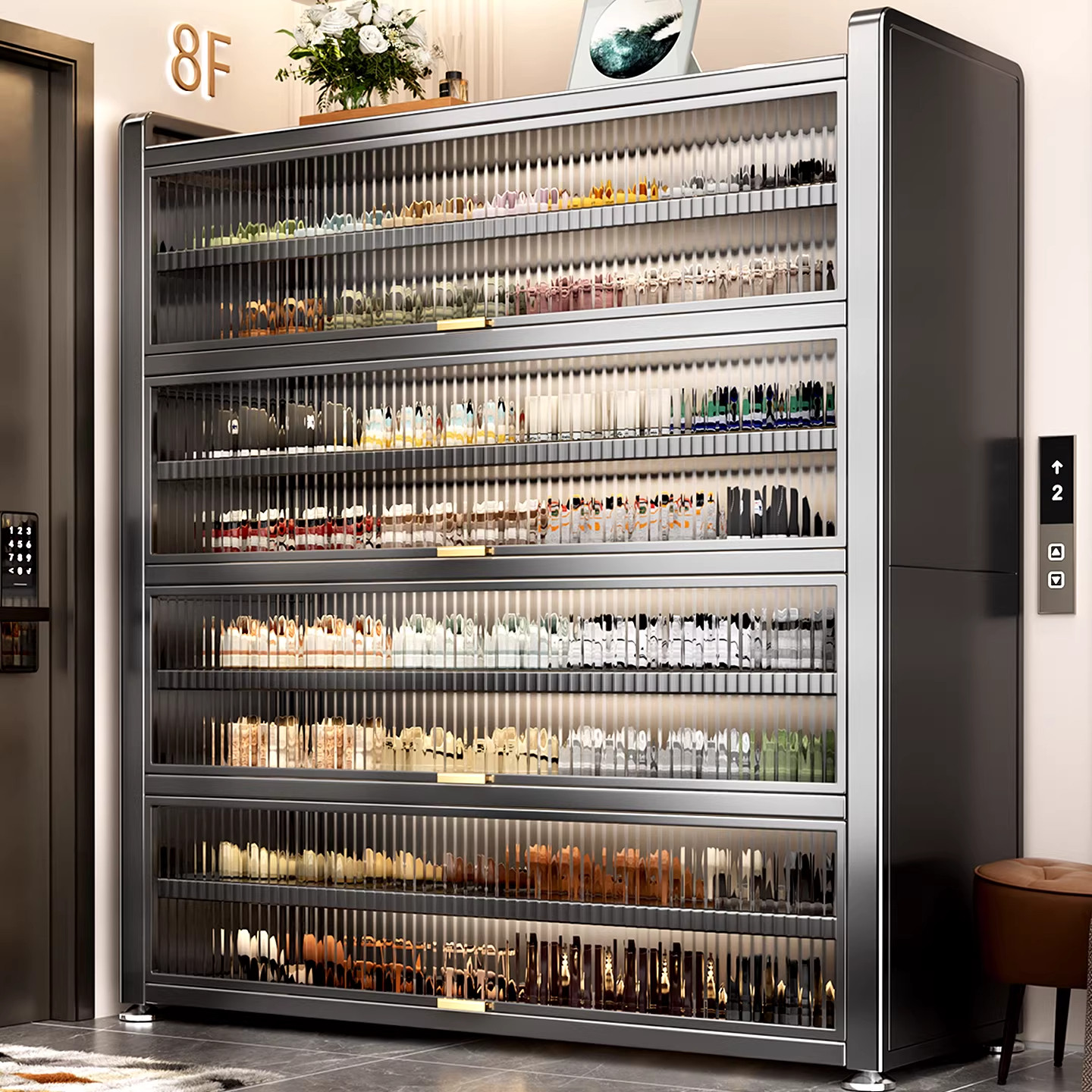 钢制鞋柜家用门口储物柜一体靠墙收纳柜大容量超大多层鞋架储物柜