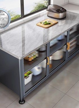 厨房置物架落地碳钢餐边柜微波炉烤箱岩板切菜台厨房储物台面橱柜