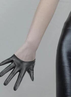 修女手套露背半截黑色皮手套短半掌赛博朋克哥特cos跳舞辣妹配饰