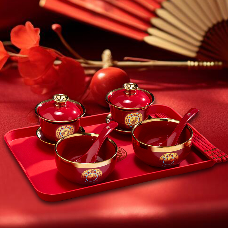 陶瓷结婚敬茶杯喜碗套装喜庆