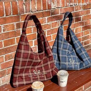 TUNEE GOODS格纹托特包 大容量百搭休闲单肩包时尚通勤刺绣格子包