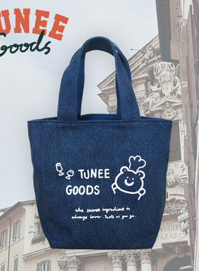 TUNEE GOODS牛仔插画小桶包 休闲百搭手拎包 时尚可爱帆布小包