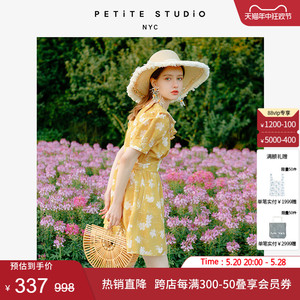 Petite Studio 夏季Piper小苍兰黄桔梗碎花法式复古浪漫连衣裙女