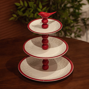 法式复古家用水果盘陶瓷多层盘中古风客厅茶几收纳零食点心盘果盘