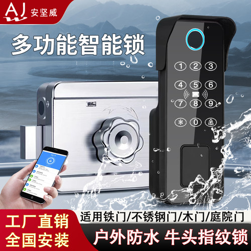 防盗门铁门户外防水牛头智能锁