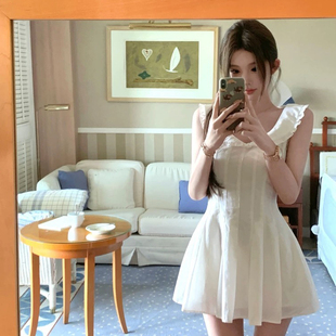 裙子 JMS 无尽夏 莱赛尔亚麻连衣裙女夏季 设计感老钱风翻领短款