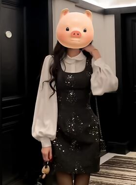 小香风珠片毛呢背心裙套装冬季