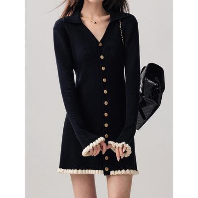 小个子少女富家千金感针织连衣裙