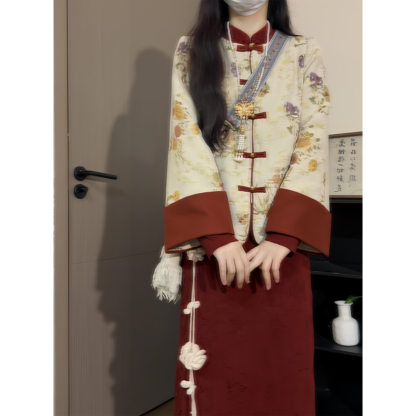 新中式提花外套红裙冬季两件套