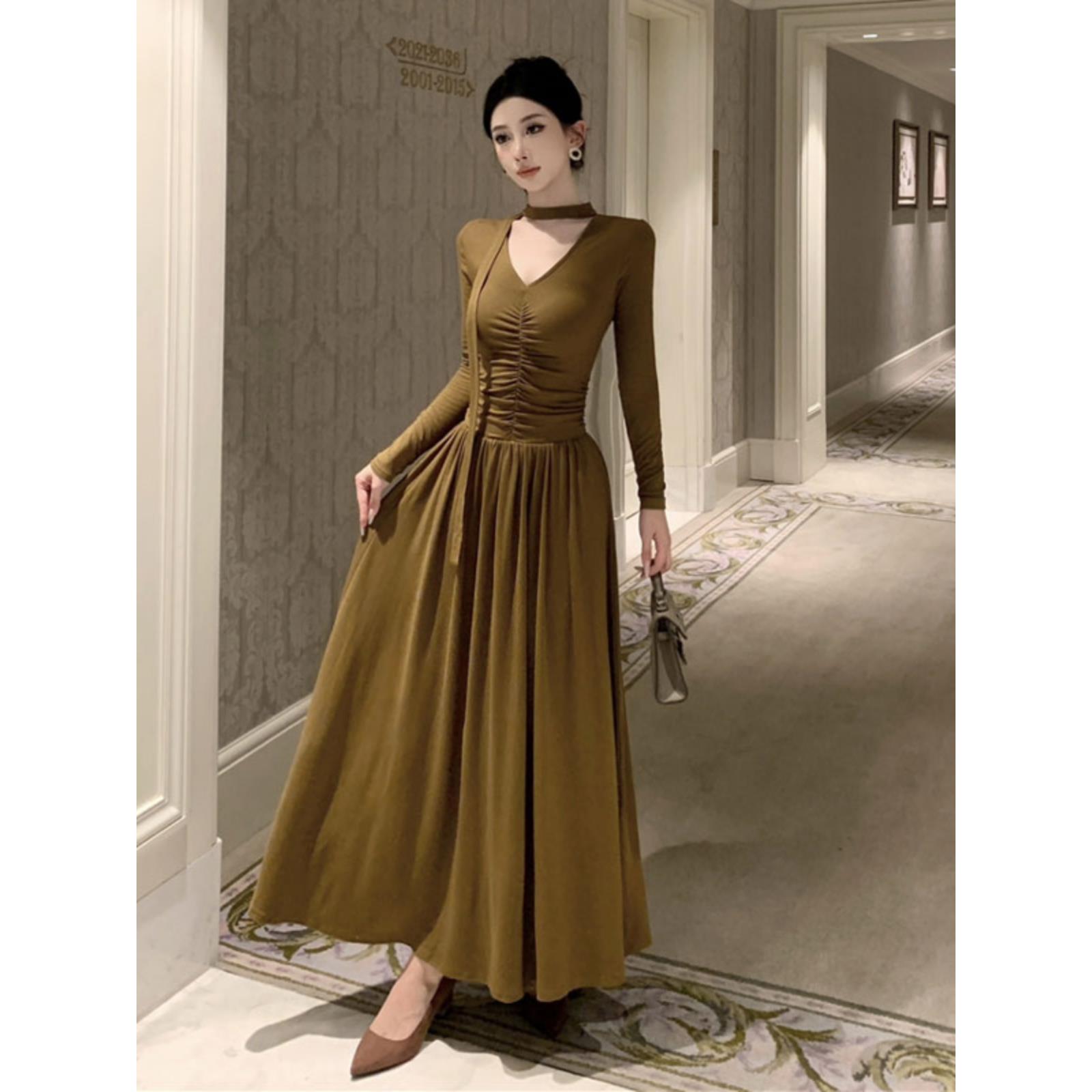 复古飘带修身显瘦连衣裙