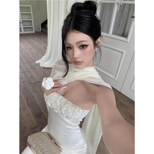 抹胸亮片重工收腰晚礼服长裙