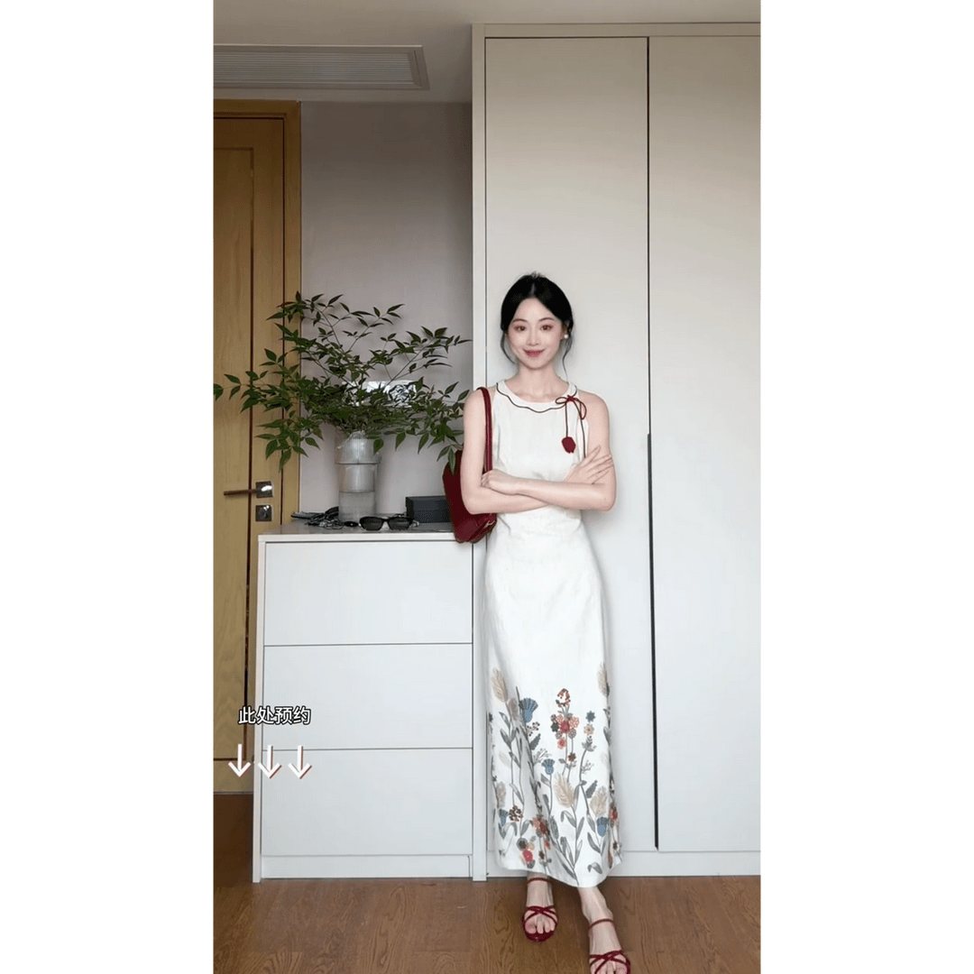 新中式国风印花改良旗袍连衣裙女2025夏季新款气质修身包臀长裙子