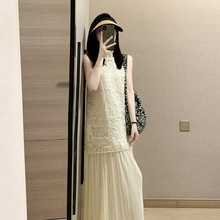 法式假两件度假风无袖连衣裙子女气质设计小众高级感长裙套装夏季