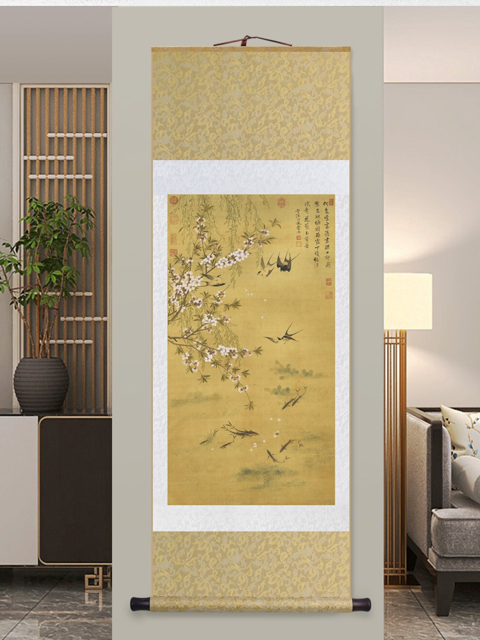延寿平岩西雨乐画卷挂画新中国风竖轴山水中国画入口画书房茶室壁