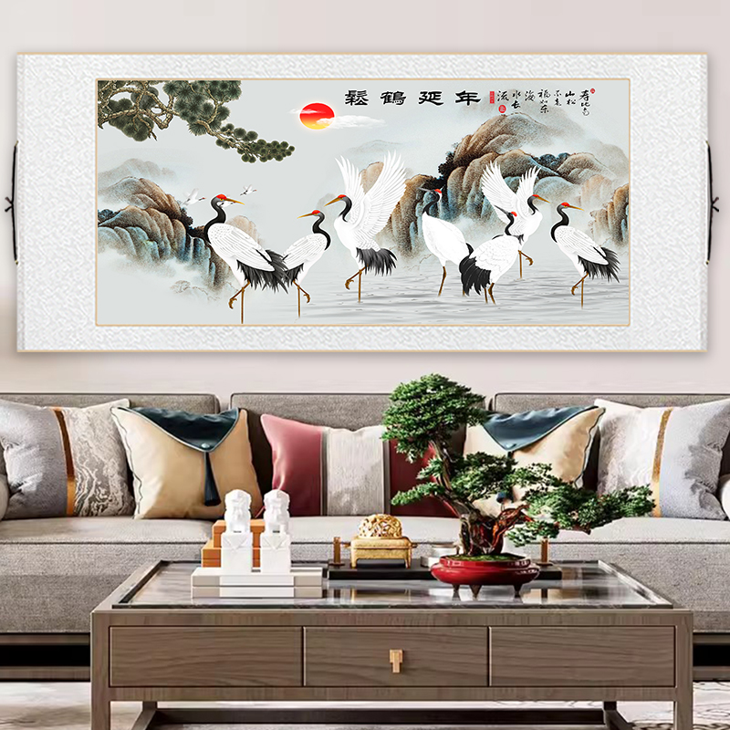 松鹤延年仙鹤挂画中式客厅装饰画