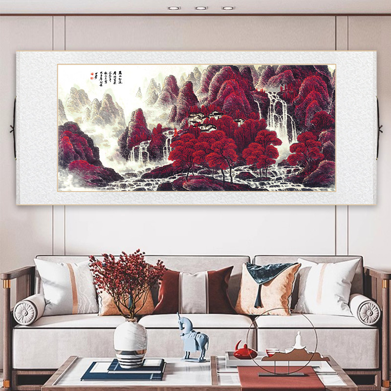 李可染万山红遍新中式卷轴挂画