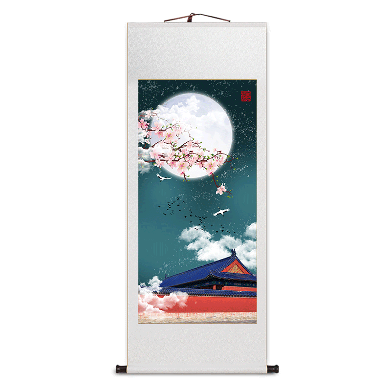 中国风古建筑挂画寓意好