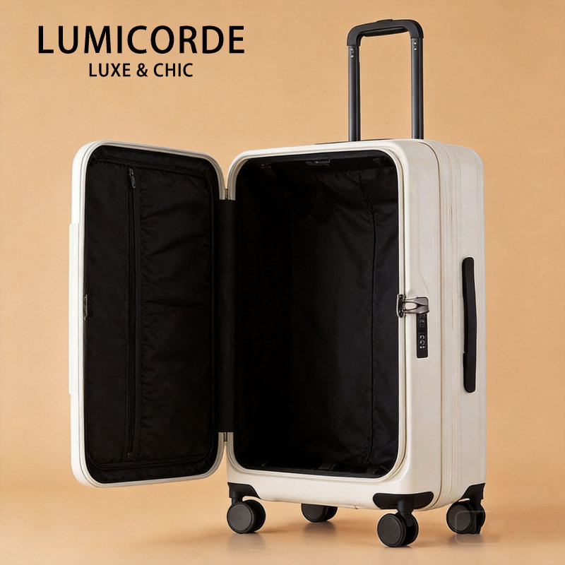 Lumicorde白色硬壳旅行箱万向轮静音密码锁扩展层拉杆箱行李箱