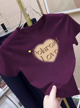 紫色短袖t恤女装2025新款正肩修身短款上衣服夏日多巴胺穿搭小衫