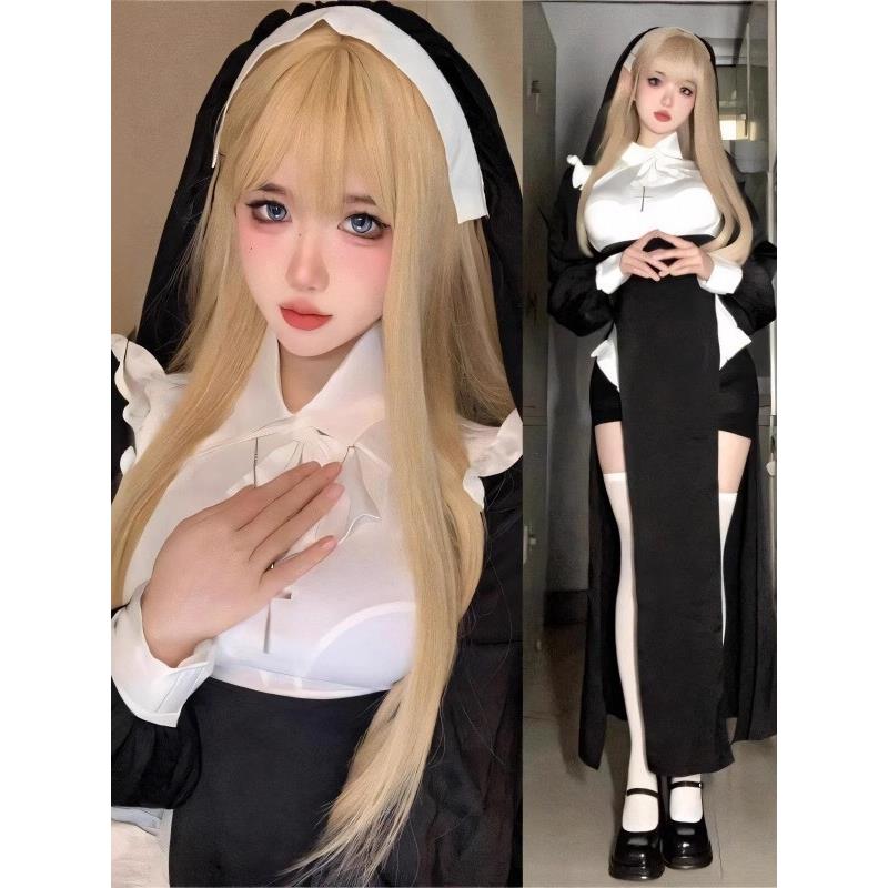 修女服cosplay服装性感万圣节抖音变装优雅显瘦旗袍女仆风连衣裙