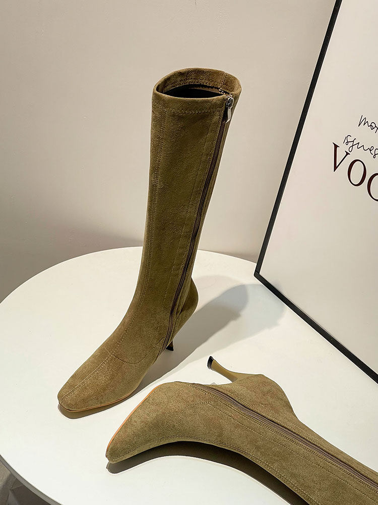 CLEARANCE OFF CODE SPECIAL TAIL GOODS EUROPEAN AND AMERICAN BOOTS WOMENS SQUARE TOE ELASTIC SOCKS BOOTS HIGH HEELS STILETTO SUEDE HIGH THIN BOOTS