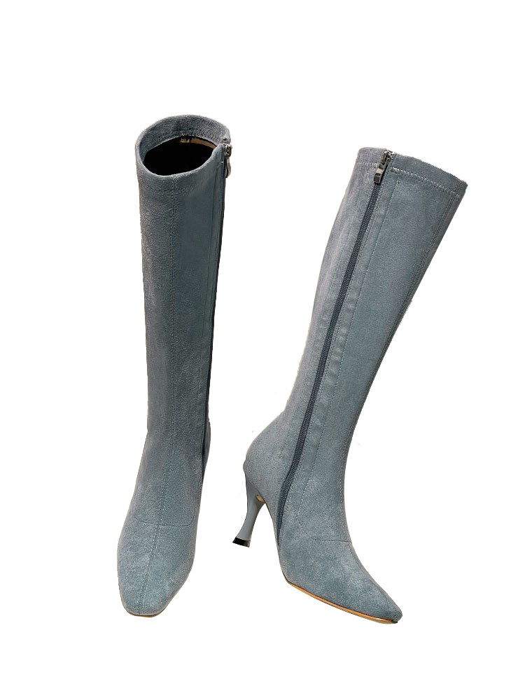 CLEARANCE OFF CODE SPECIAL TAIL GOODS EUROPEAN AND AMERICAN BOOTS WOMENS SQUARE TOE ELASTIC SOCKS BOOTS HIGH HEELS STILETTO SUEDE HIGH THIN BOOTS