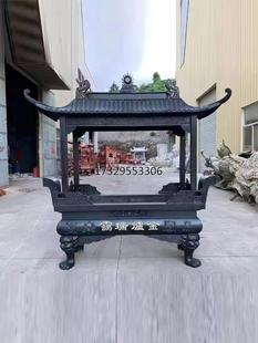 寺庙铸铁烧香炉长方形四龙柱室外仿古纯铜八龙柱插香炉户外香炉鼎