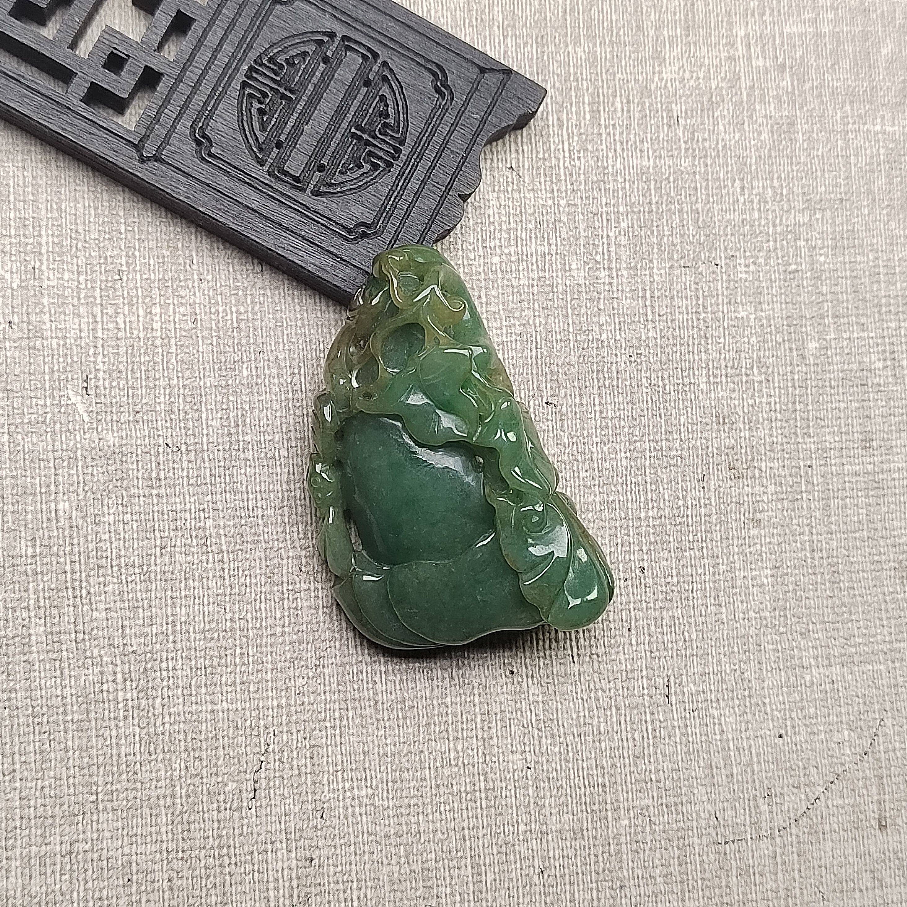 钰松斋原矿翡翠源头直发老坑A货翡翠油青飘花一帆风顺福瓜吊坠
