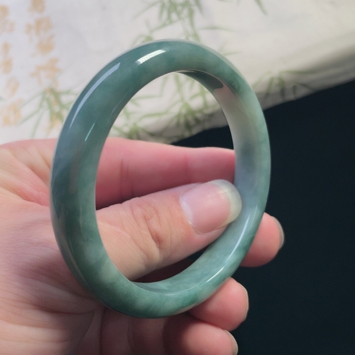钰松斋原矿翡翠源头直发A货57mm细糯种飘绿手镯蓝水手镯翡翠手镯