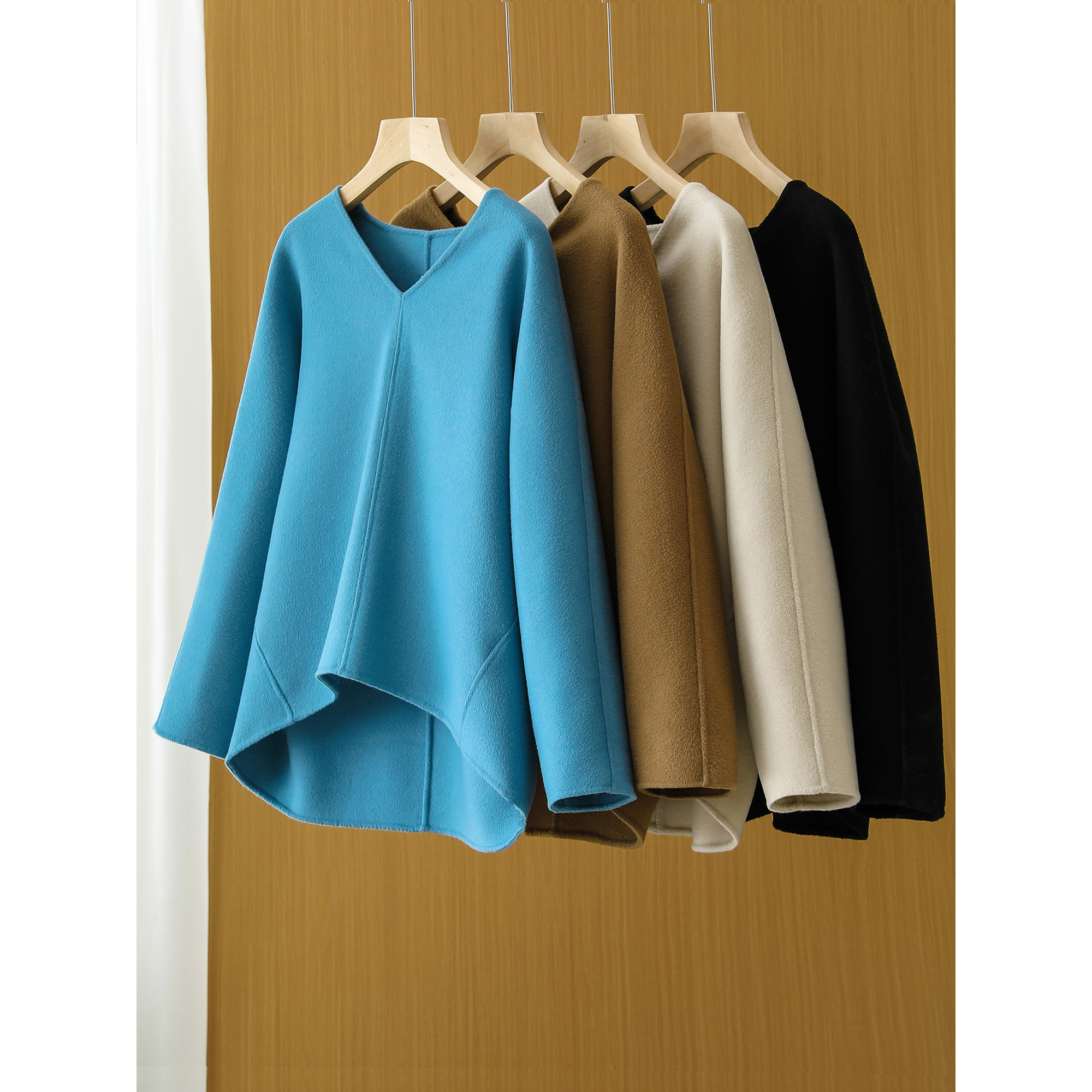 气质洋气版型~羊绒羊毛双面呢高级感宽松莼色V领毛呢外套 SY0337