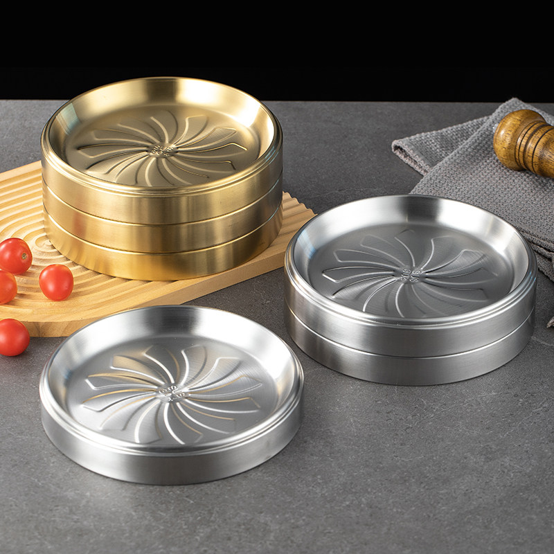 304不锈钢多层可叠放圆盘自助餐烤肉店雪花牛肉摆盘连锁火锅菜盘