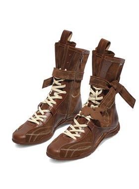 27QUAI GROSMOTT猎装系列-拳击靴可可棕牛皮中筒时装靴24冬季新款
