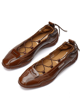 27QUAI GROSMOTT X-Training棕色擦蜡牛皮绑带玛丽珍芭蕾单鞋新款