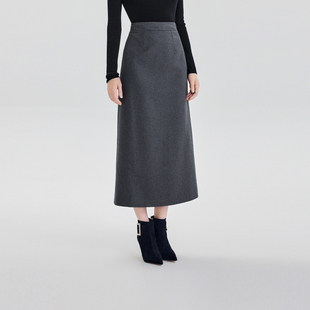新品 玖熙绵羊毛半身裙25秋季 垂坠感高腰气质山羊绒裙子 West Nine