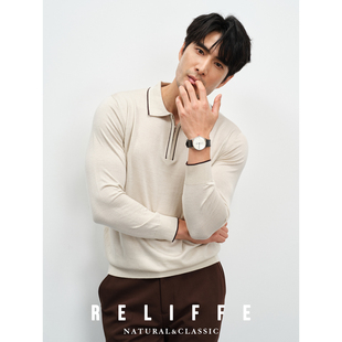 断码 修身 清仓 男士 翻领polo毛衣 秋冬高级感半拉链绵羊毛针织衫