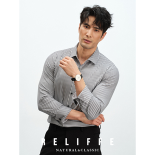 痞帅绅士 高级感商务条纹抗皱羊毛衬衫秋冬保暖长袖男士休闲衬衣