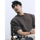 气质绅士 莫代尔半袖 高档莱赛尔重磅圆领短袖 宽松休闲黑色T恤男士