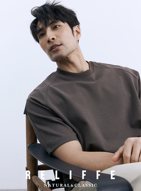 气质绅士 高档莱赛尔重磅圆领短袖宽松休闲黑色T恤男士莫代尔半袖