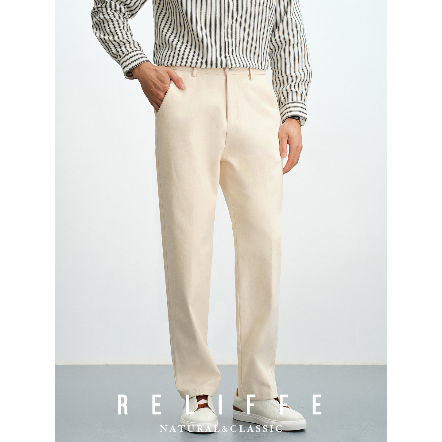瑞莱夫纯棉直筒商务休闲长裤男