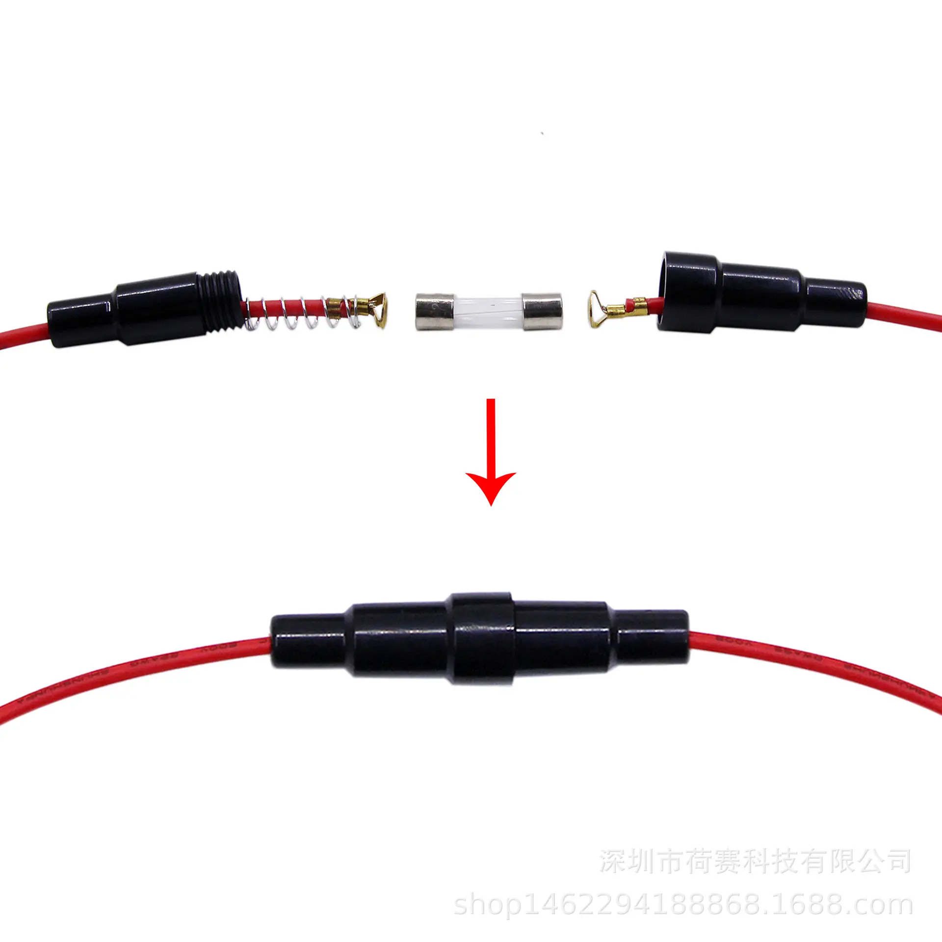 5x20mm22AWG 带线保险丝座/保险管盒/保险丝管套/底座 内带弹簧