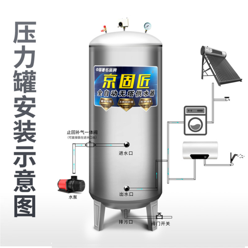 不锈钢压力罐家用无塔供水器全自动水箱水泵水塔自来水增压储水罐
