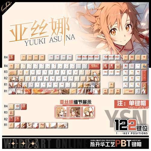 喵唔外设刀剑神域亚丝娜动漫周边二次元PBT键盘正刻侧刻透光键帽