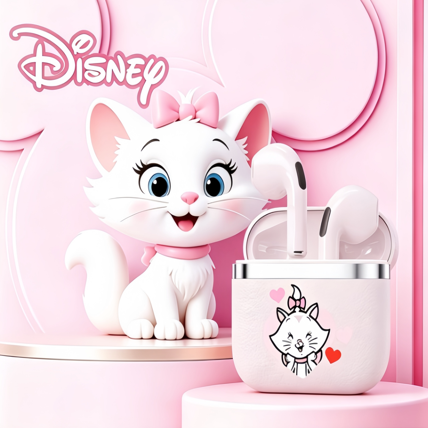 Disney迪士尼卡通玛丽猫无线蓝牙耳机可爱迷你半入耳式粉色少女心