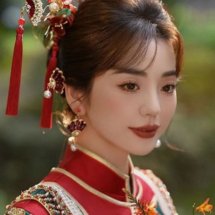 发簪新中式新娘秀禾服搭配马面裙的头饰步摇流苏古风汉服结婚旗袍