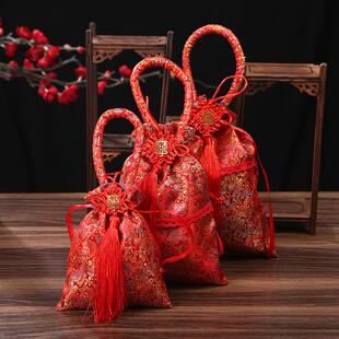 生孩子报喜礼袋结婚抓福钱袋子伴手礼早生贵子五子布袋红喜糖蛋盒