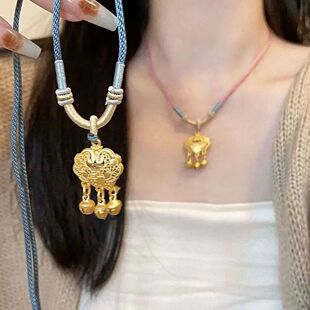 项链绳配黄金吊坠脖子手工编绳好运结挂脖挂绳男女款编织项圈复古