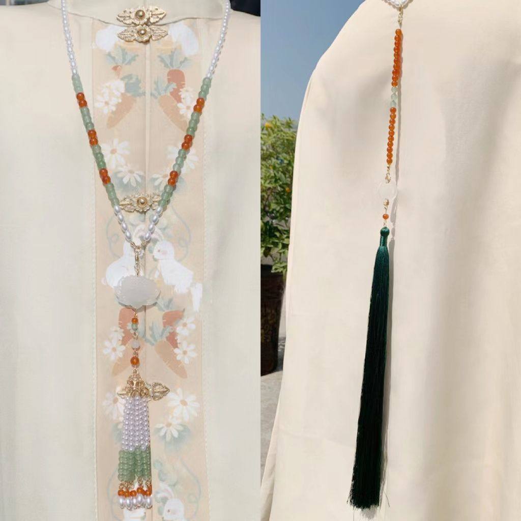 配马面裙的项链汉服古风宫廷项链日常白莲花璎珞长款背云颈饰装饰