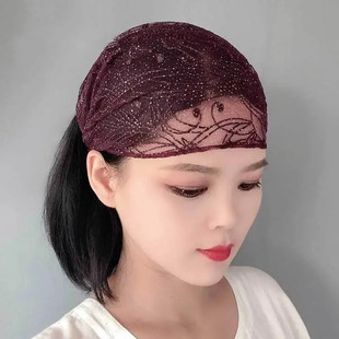 高端发箍前额遮白发蕾丝宽边发带显年轻头巾薄款蕾丝头饰复古帽子