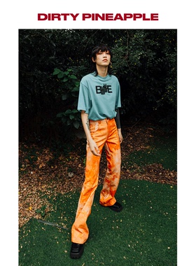 DIRTYPINEAPPLE芬达印花百搭复古抗皱中性牛仔裤春夏