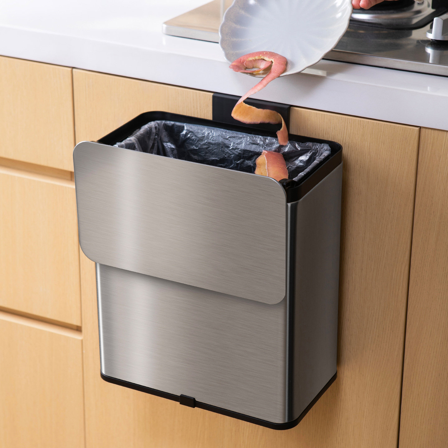 不锈钢垃圾桶厨房专用大容量家用卫生间壁挂式滑盖免弯腰2025新款